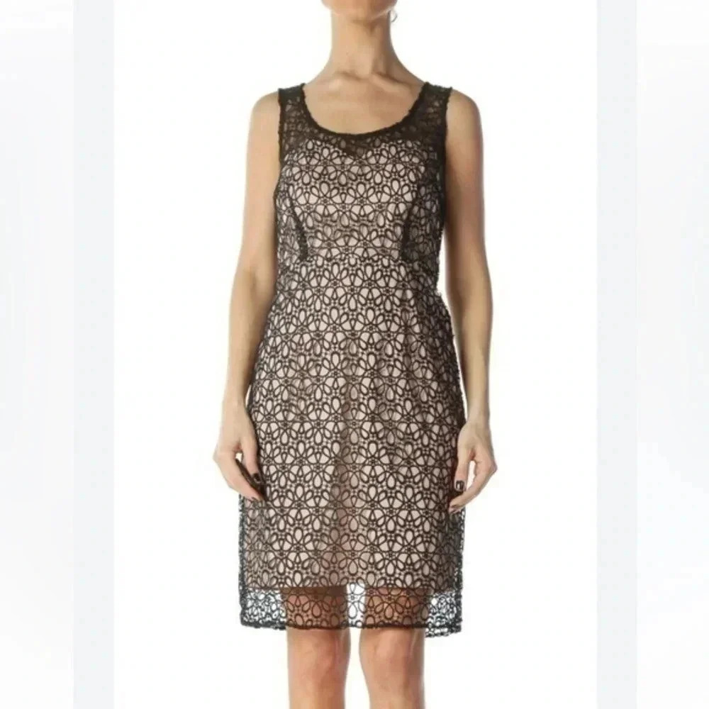 Ann Taylor Whimsigoth Pink and Black Eyelet Crochet Lace Overlay Dress Size 2 XS